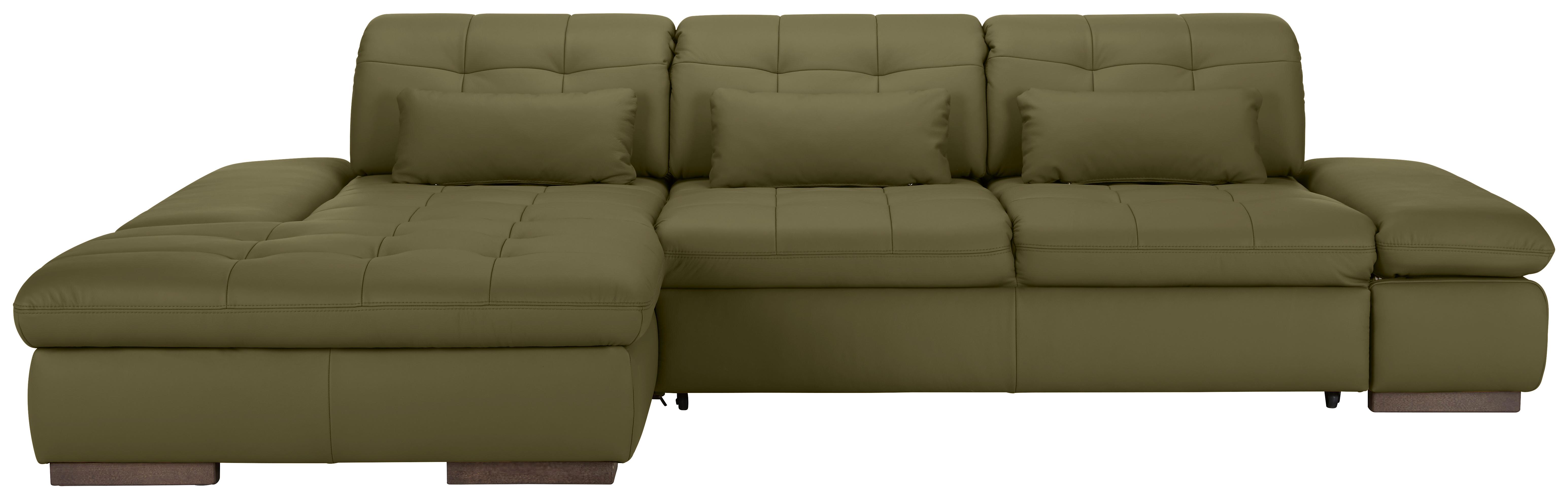 Rohová sedačka SANFINO, ľavá, olivovozelená pravá koža - olivovozelená/chrómová, Konventionell, kov/koža (199/79-96/305cm) - Premium Living