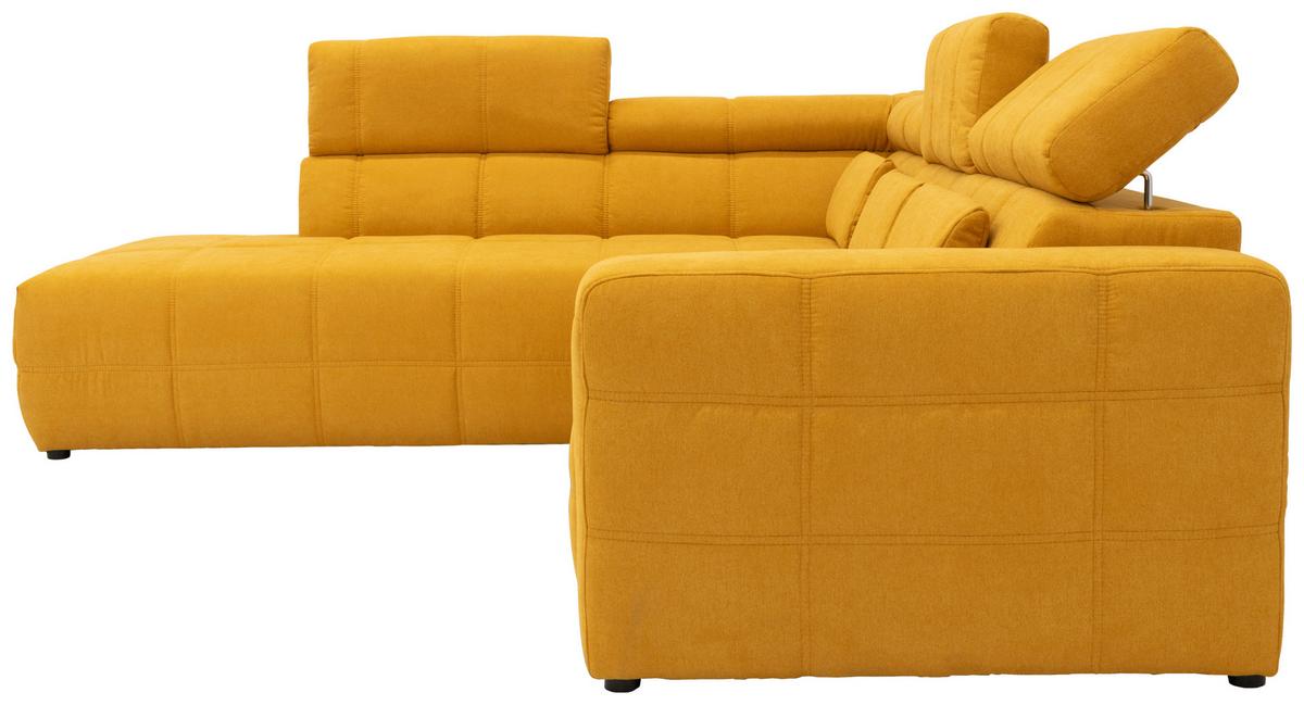 Ecksofa + Kopfteilverstellung Brandon Orange Mikrofaser - Schwarz/Orange, Design, Textil (228/275cm) - MID.YOU