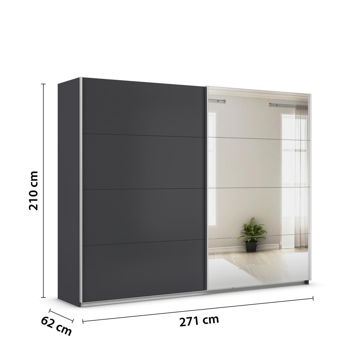 Schwebetürenschrank + Spiegel B: 271cm Feldkirch Grau - Anthrazit/Silberfarben, MODERN, Holzwerkstoff (271/210/62cm)