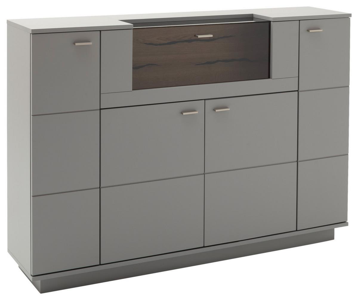 Highboard Echtholz B: 160 cm Sevilla Grau/Eichefarben - Eichefarben/Grau, Design, Glas/Holzwerkstoff (160/113/38cm) - MID.YOU