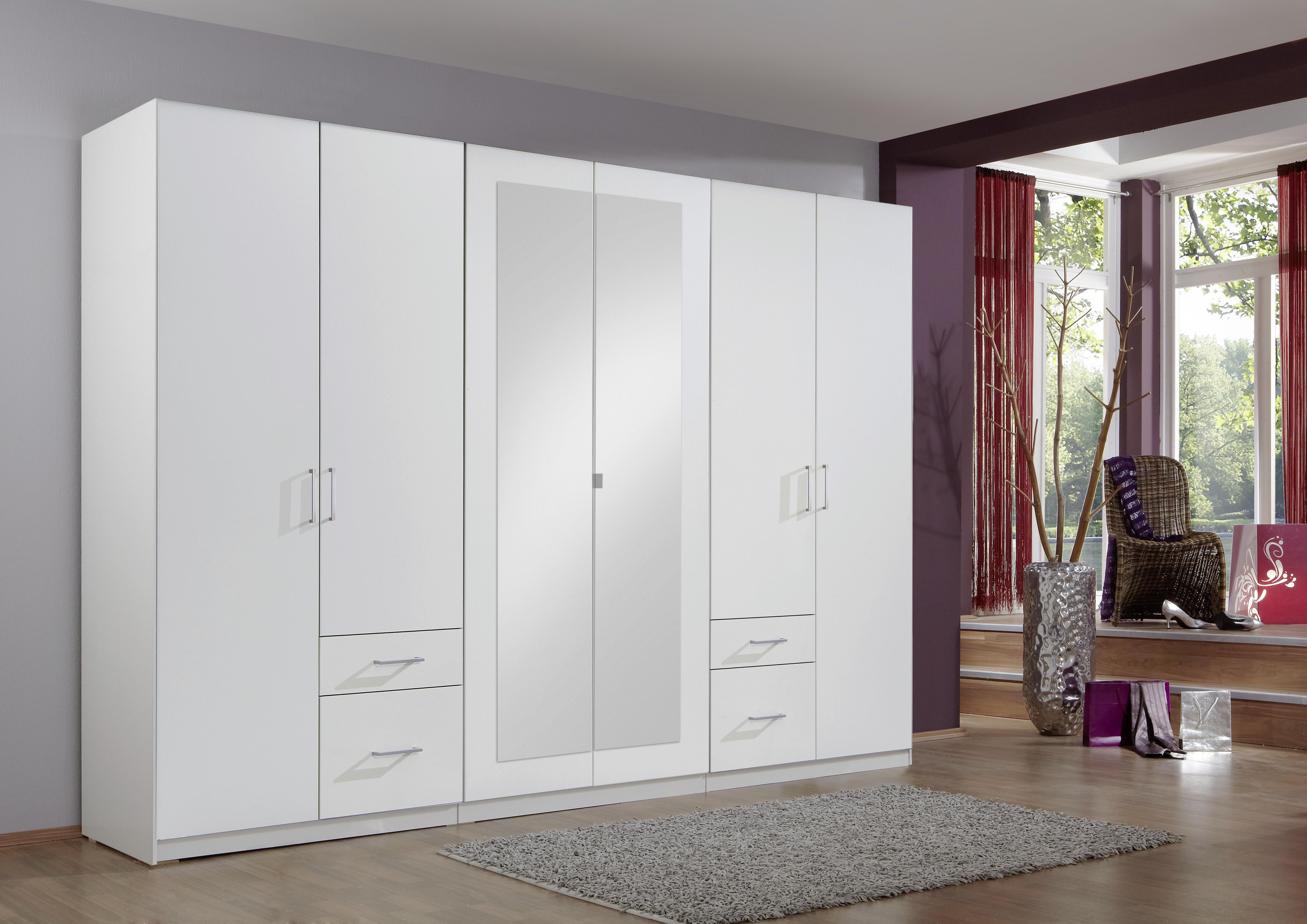 Drehtürenschrank Mit Spiegel + Laden 270 cm Fly Weiß - Weiß, Design, Glas/Holzwerkstoff (270/210/58cm) - MID.YOU