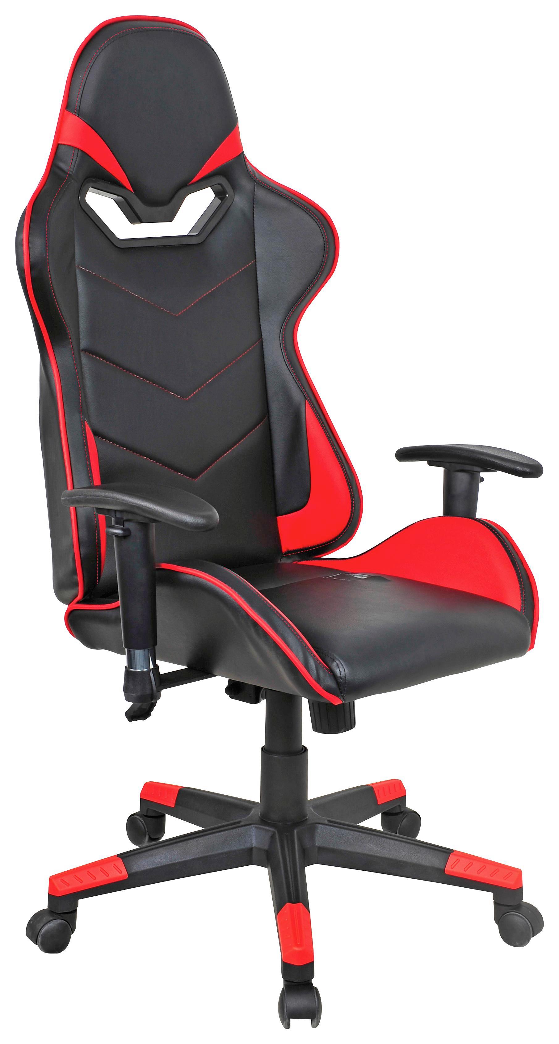 Főnöki Szék Jonny - Piros/Fekete, modern, Műanyag/Fém (69,5/122,5-131/60cm)