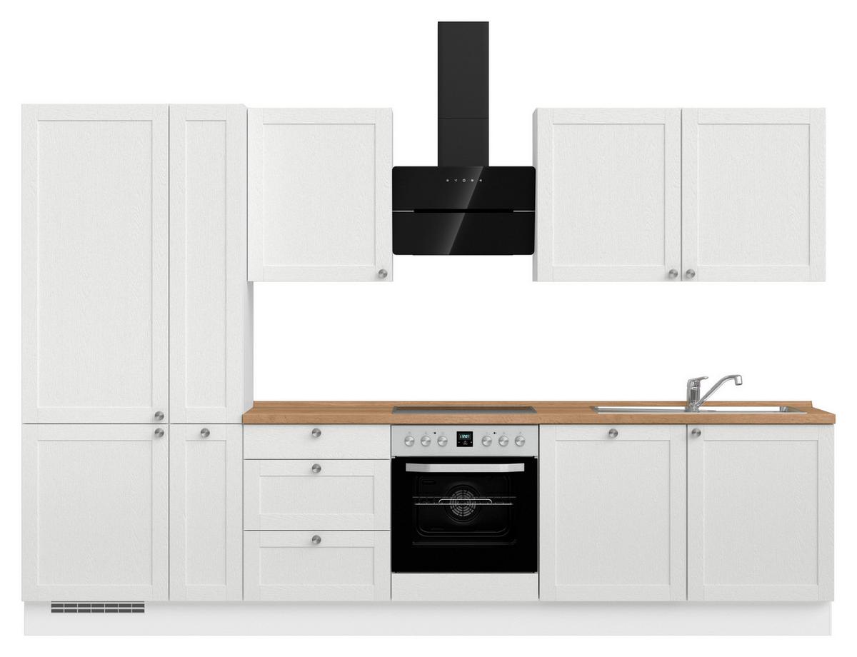 Kuchynská linka 330 cm, biela /dub Sierra - biela/farba ušľachtilej ocele, Romantik / Landhaus, kov/kompozitné drevo (330cm) - Nobilia