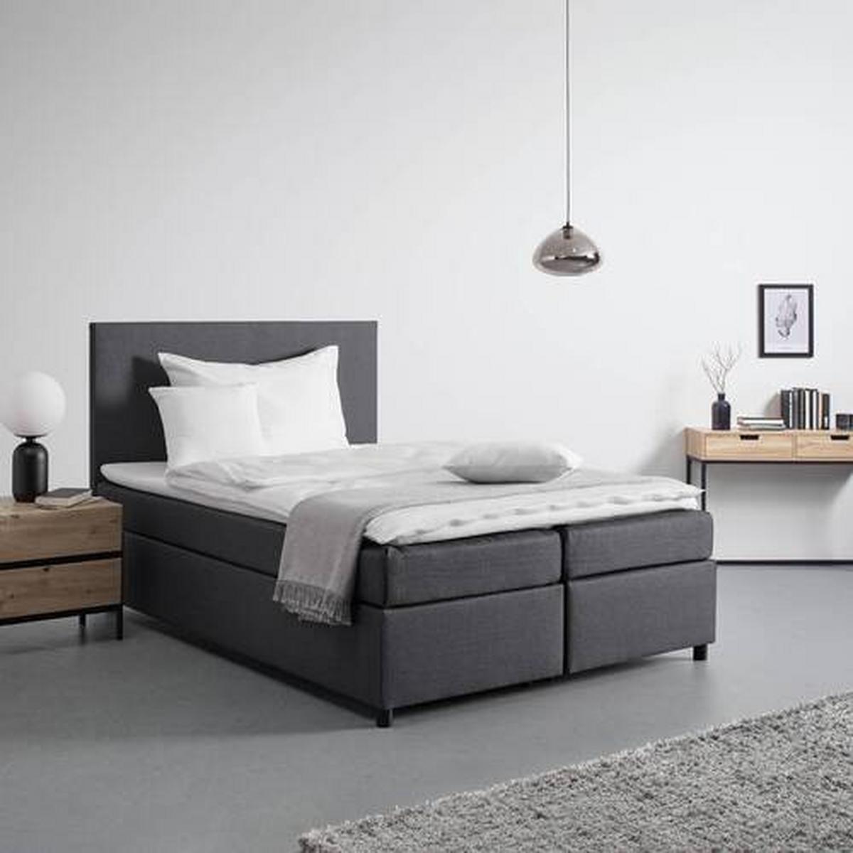 Boxspringová postel FLORIN, 140x200, šedá - šedá, Moderní, kompozitní dřevo/textil (140/200cm)