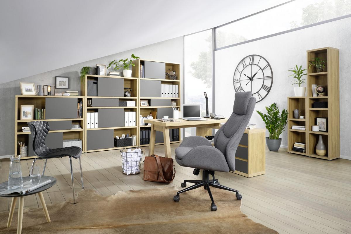 REGÁL Eichefarben - barvy dubu/barvy hliníku, Moderní, kompozitní dřevo/plast (40/112,8/37cm) - Premium Living