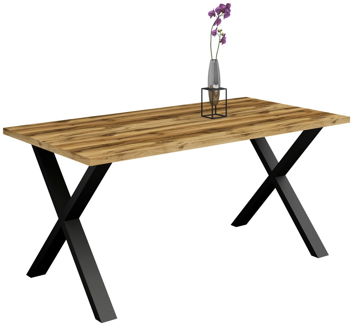 Esstisch Alex Schwarz, Plankeneiche - Plankeneiche/Schwarz, MODERN, Holzwerkstoff/Metall (180/90/78cm) - Livetastic