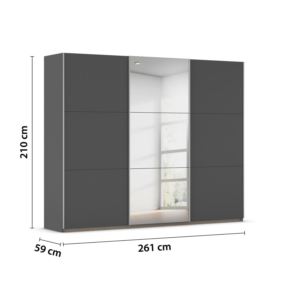 SCHWEBETÜRENSCHRANK Berny, Grau B: 261 cm - Grau, Trend, Holzwerkstoff (261/210/59cm) - Rauch Möbel