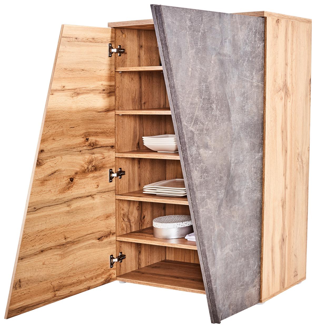 Kommode B 90cm Venedig, Wotan Eiche/beton Dekor - Eichefarben/Schwarz, MODERN, Holzwerkstoff (90/121,5/40cm)