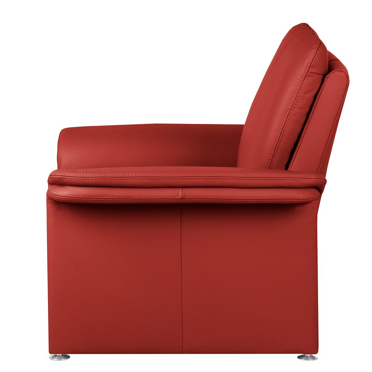 Sessel Comodo Echtleder Rot B: 93 cm - Silberfarben/Rot, Design, Leder (93/90/88cm) - Livetastic