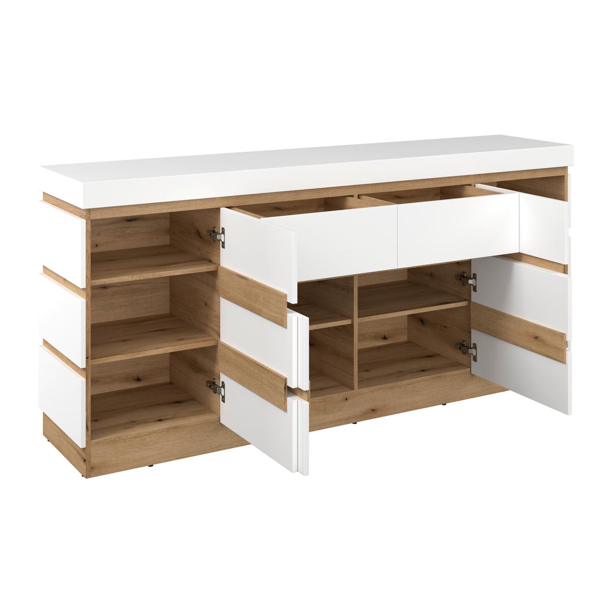 Sideboard Calabria Weiß/Eiche Dekor B: 201,2 cm - Eichefarben/Weiß, Trend, Holzwerkstoff (201,2/92,5/45cm)
