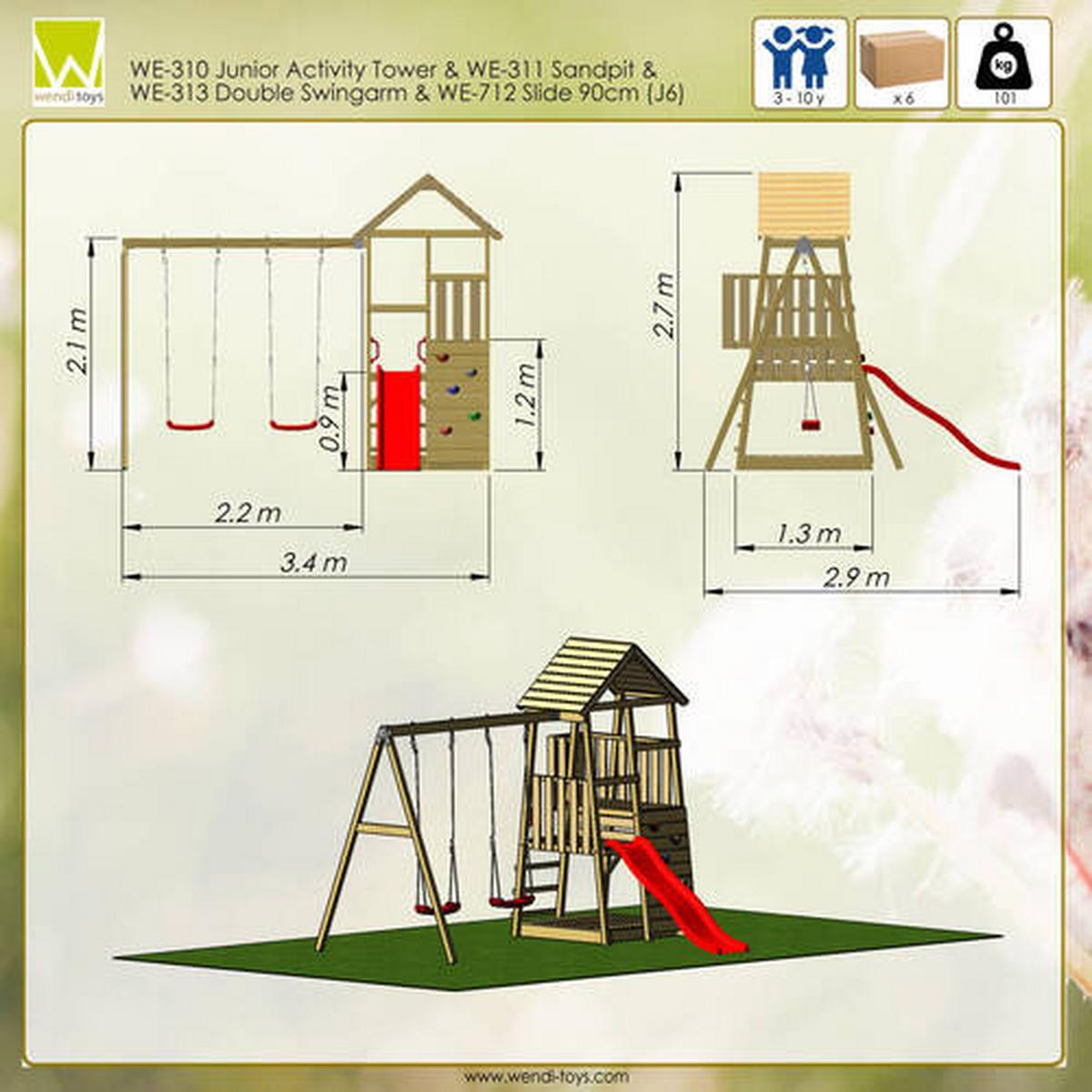 Spieltum Salamander Naturfarben/rot, B: 340 Cm - Rot/Naturfarben, KONVENTIONELL, Holz (340/270/290cm)