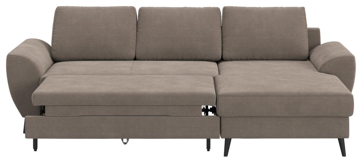 Ecksofa mit Bettfunktion Terra Cord taupe, B: 255cm - Taupe/Schwarz, Trend, Textil (255/154cm) - MID.YOU