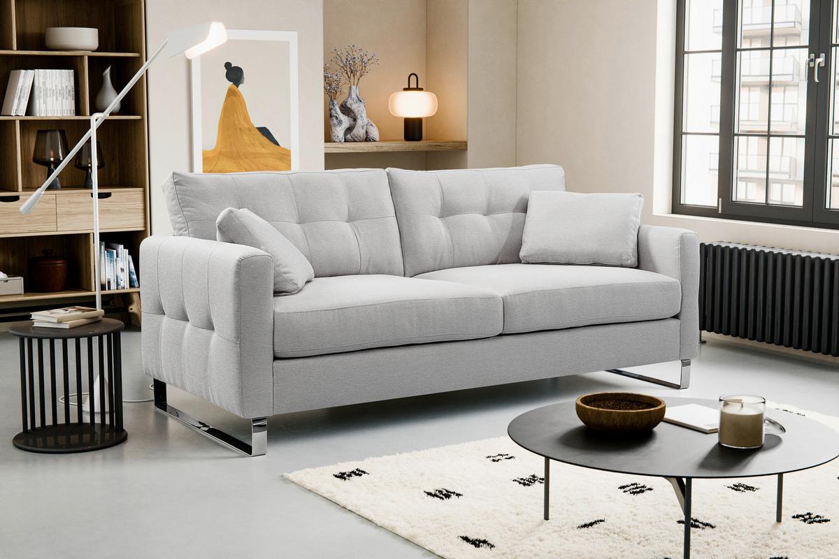 2,5-sitzer Hera Hellgrau B: 203cm - Chromfarben/Hellgrau, Basics, Holz/Textil (203/92/94cm) - MID.YOU