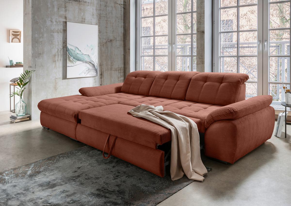 Ecksofa Mit Bettkasten Rigatti Koralle S: 184x314 Cm - Koralle/Schwarz, MODERN, Textil (184/314cm) - Livetastic
