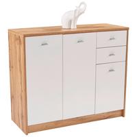 Kommode B 109,1cm 4-you New, Wotan Eiche Dekor/weiß - Eichefarben/Schwarz, MODERN, Holzwerkstoff (109,1/85,4/34,6cm)