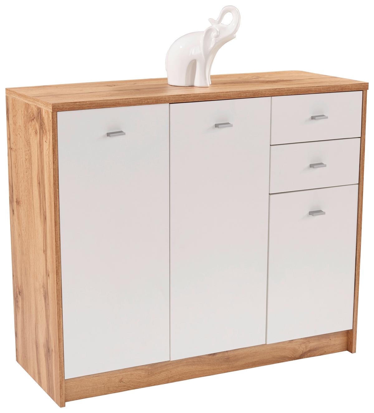 Kommode B 109,1cm 4-you New, Wotan Eiche Dekor/weiß - Eichefarben/Schwarz, MODERN, Holzwerkstoff (109,1/85,4/34,6cm)