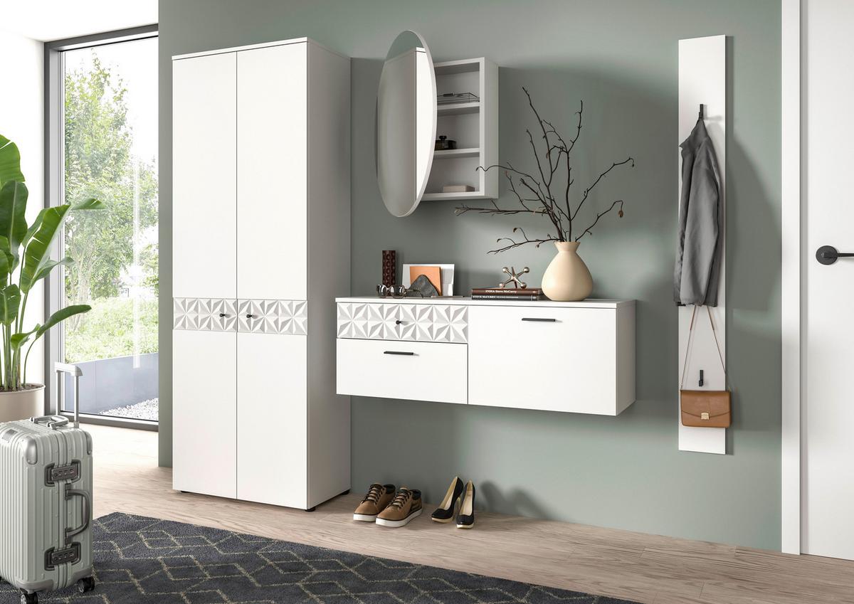 Garderobe Prisma Weiß B: 226 cm - Weiß, Design, Glas/Holzwerkstoff (226/192/34cm) - MID.YOU