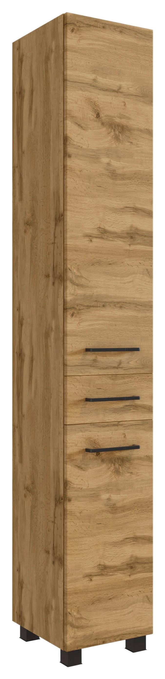 Hochschrank Manchester B: 30 cm Eiche Wotan Dekor - Eichefarben/Schwarz, MODERN, Holzwerkstoff (30/180/35cm) - Held