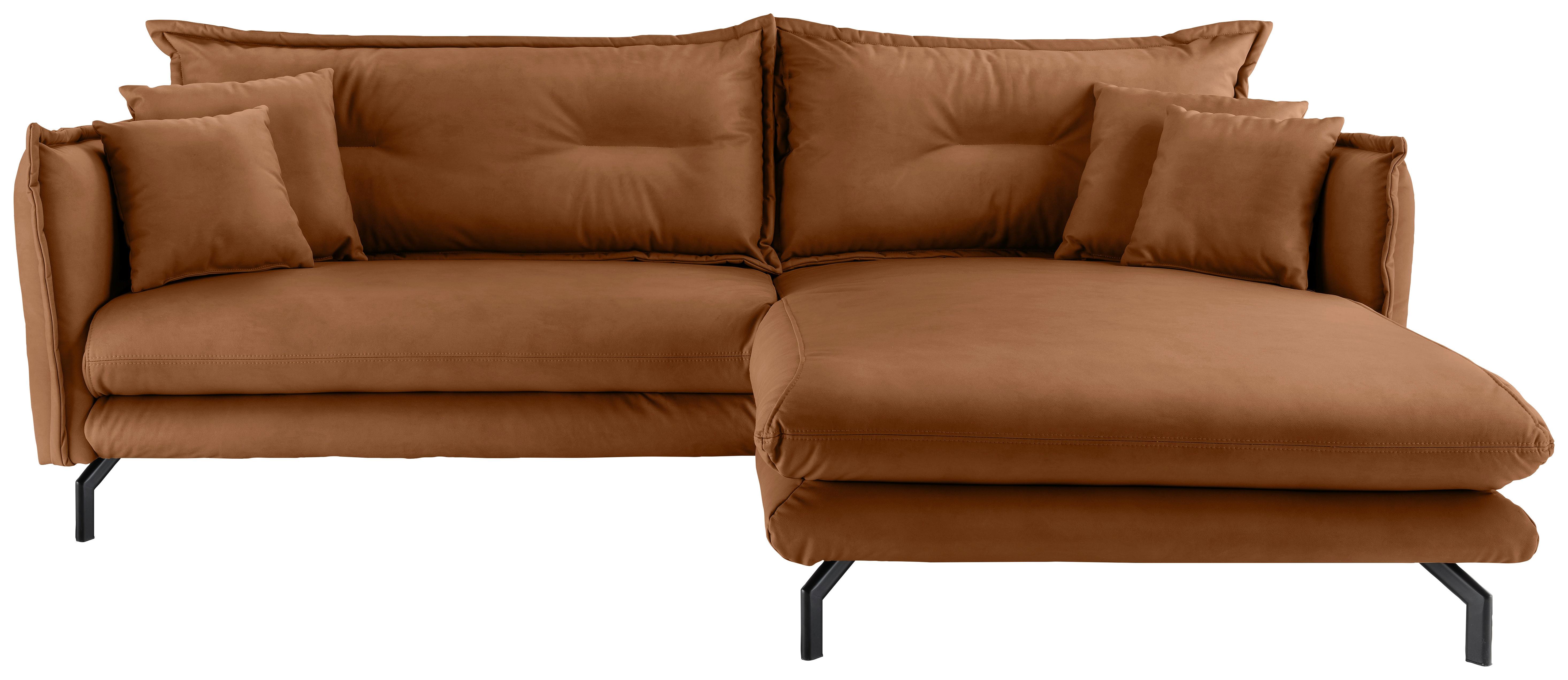 Ecksofa Lava Cognac S: 255x180cm - Cognac/Schwarz, MODERN, Textil (255/180cm) - Livetastic