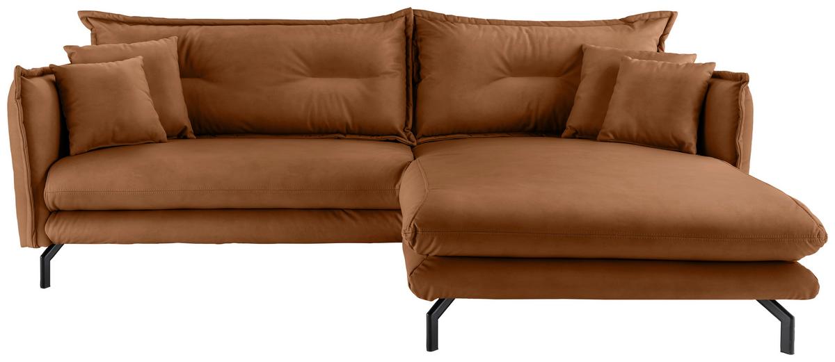 Ecksofa Lava Cognac S: 255x180cm - Cognac/Schwarz, MODERN, Textil (255/180cm) - Livetastic