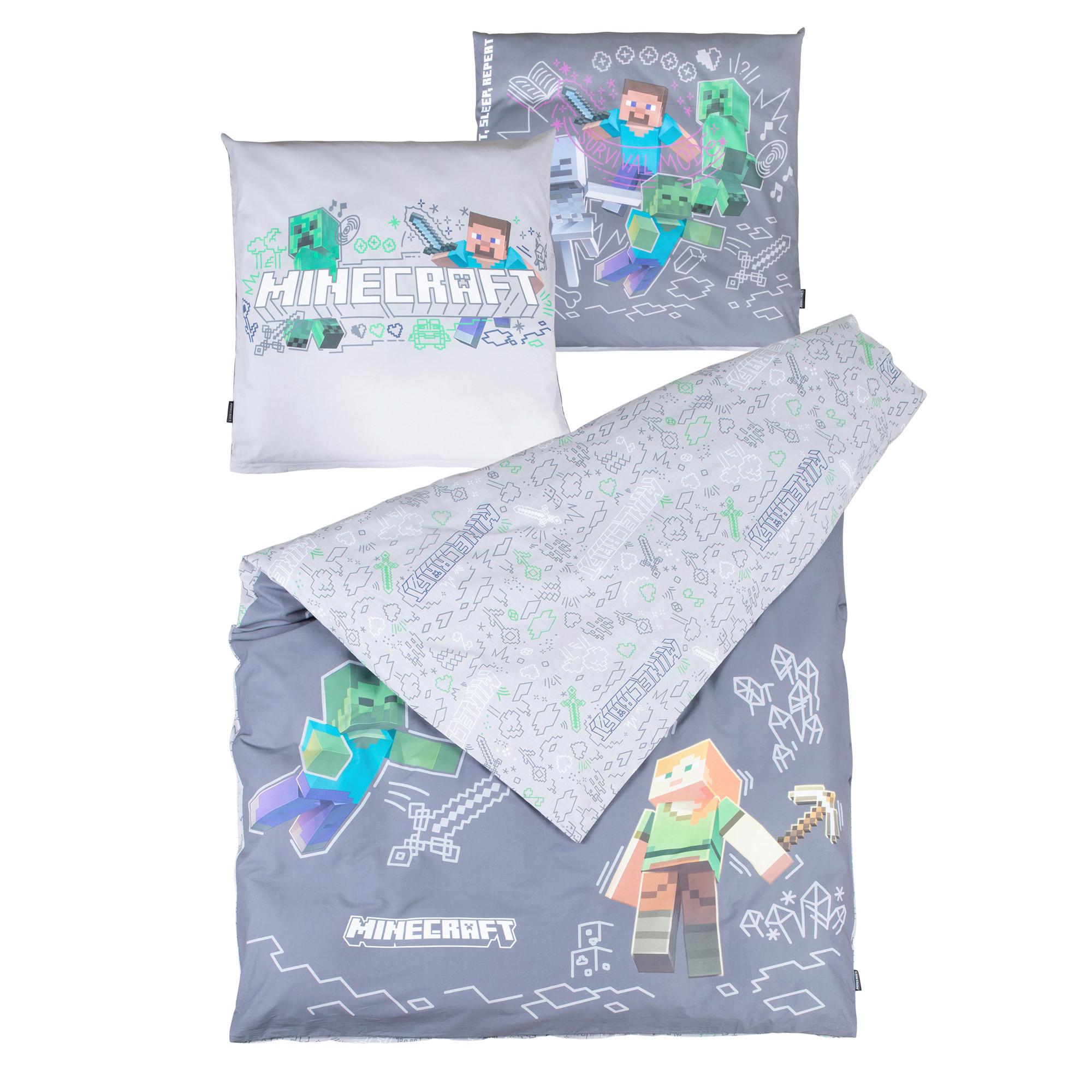 Wendebettwäsche Minecraft - Dunkelgrau/Hellgrau, Naturmaterialien/Textil (135/200cm)