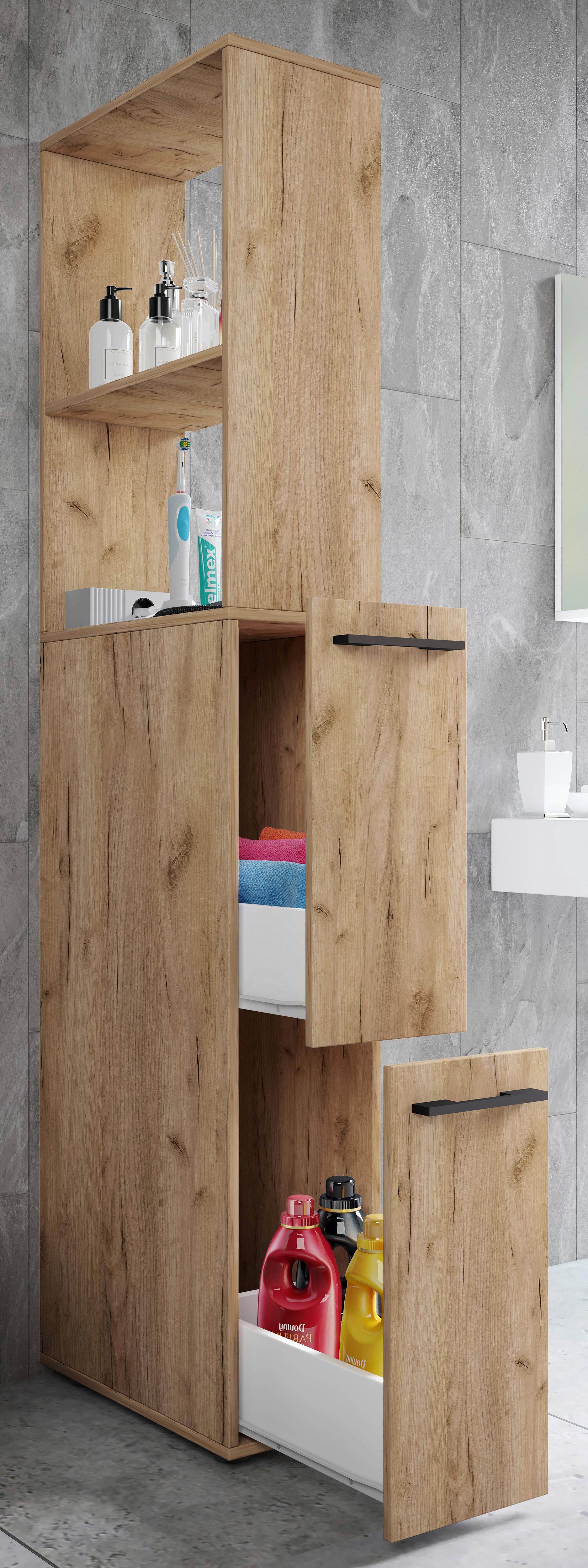 Hochschrank Bad Sadilo XL BxH 25x183 cm Honigeiche Dekor - Honigeiche/Anthrazit, MODERN, Holzwerkstoff (25/183/50cm) - MID.YOU