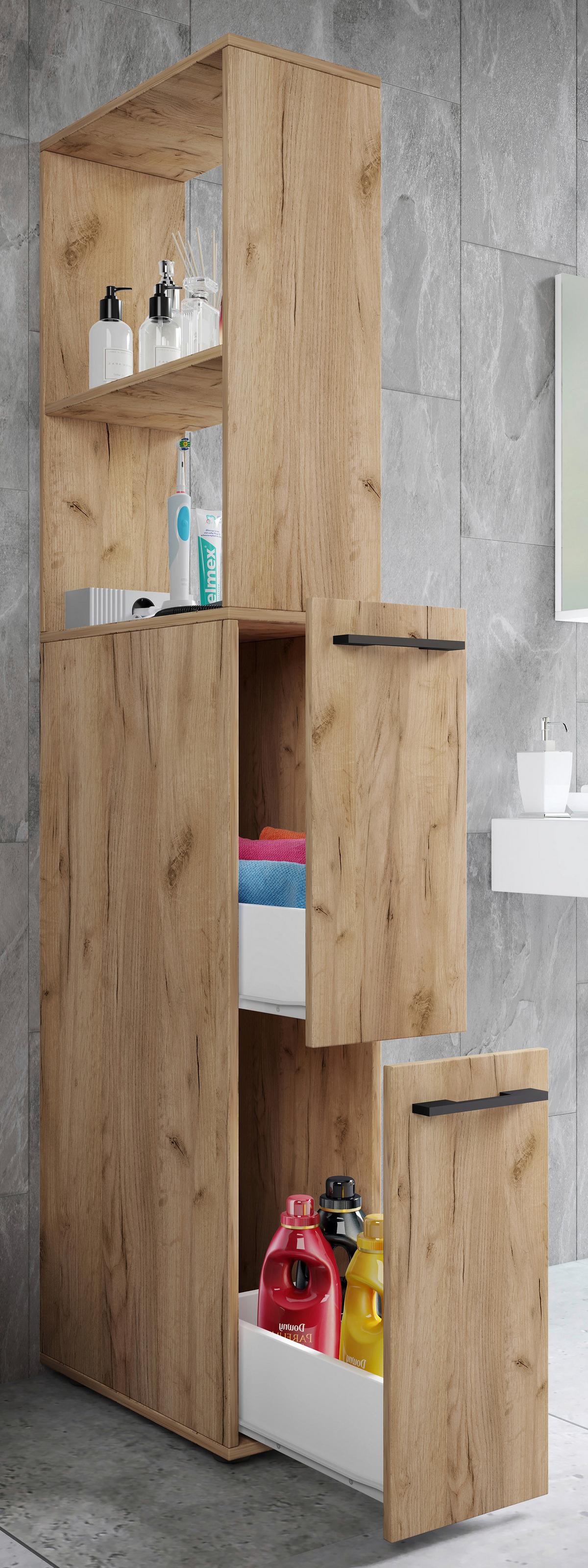 Hochschrank Bad Sadilo XL BxH 25x183 cm Honigeiche Dekor - Honigeiche/Anthrazit, MODERN, Holzwerkstoff (25/183/50cm) - MID.YOU