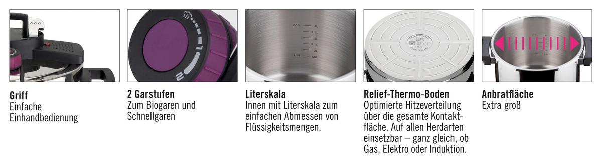 Schnellkochtopf Easy Click Edelstahl, 6 Liter - Edelstahlfarben, Basics, Metall (22cm) - GSW