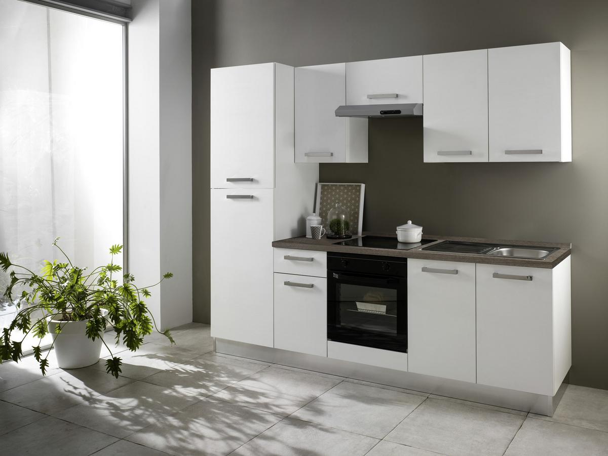 Küchenzeile Belluna Mit Geräten 250 Cm Weiß/eiche Elegant - Basics (250cm) - MID.YOU