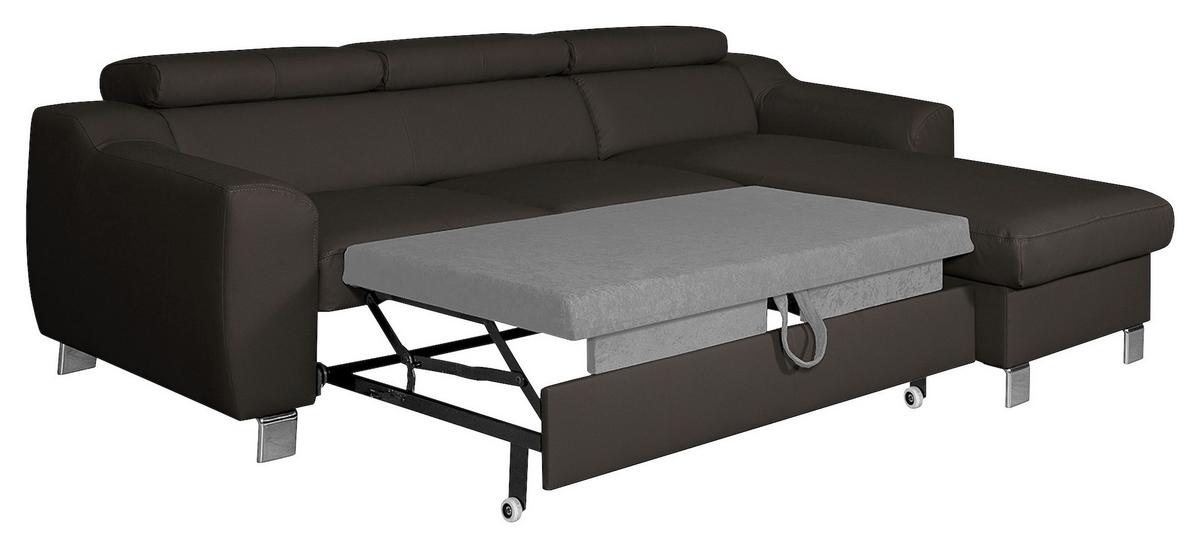 Ecksofa Aspen Dunkelbraun S: 242 Cm - Chromfarben/Dunkelbraun, Design, Leder/Textil (242/176cm) - Livetastic