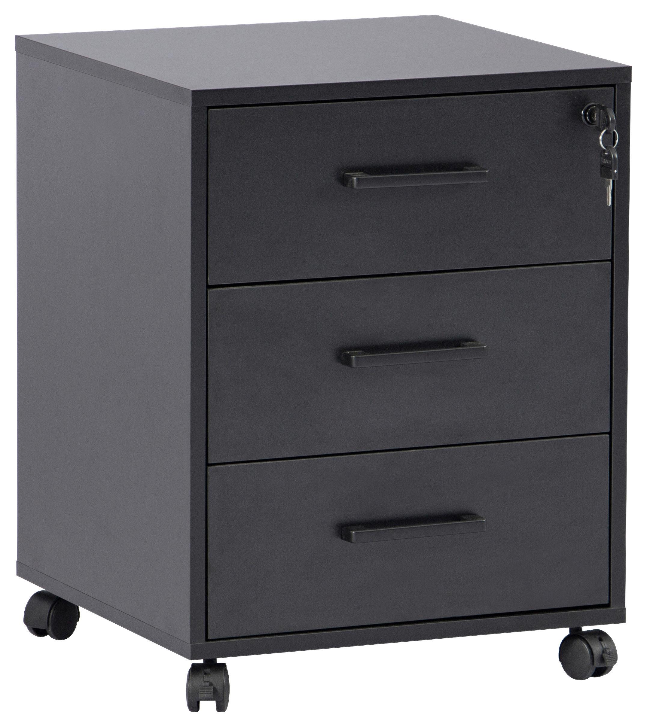 Rollcontainer Finn Schwarz B: 43 cm - Schwarz, MODERN, Holzwerkstoff/Kunststoff (43/56/42cm) - Livetastic