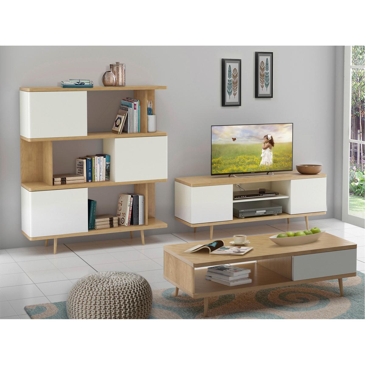 Lowboard Alandra Creme Weiß Eichefarben - Eichefarben/Creme, Design, Holzwerkstoff (140/52/39cm) - MID.YOU