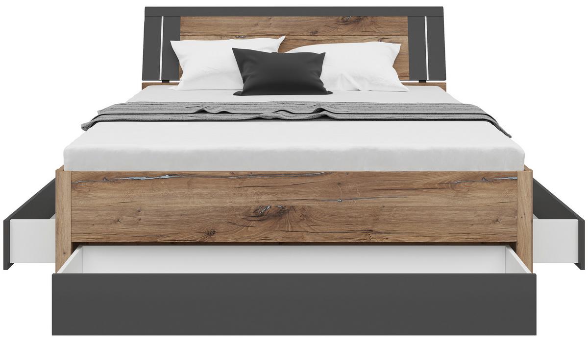 Stauraumbett 160x200 cm Saturn Eiche Dekor/Graphitf. - Eiche dunkel/Eichefarben, KONVENTIONELL, Holzwerkstoff (160/200cm)