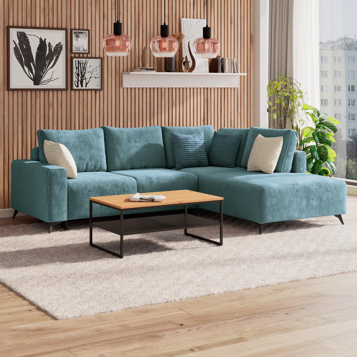 Ecksofa Mit Schlaffunktion Lincoln Blau Cord 270x212 Cm - Blau/Schwarz, MODERN, Textil (270/212cm)