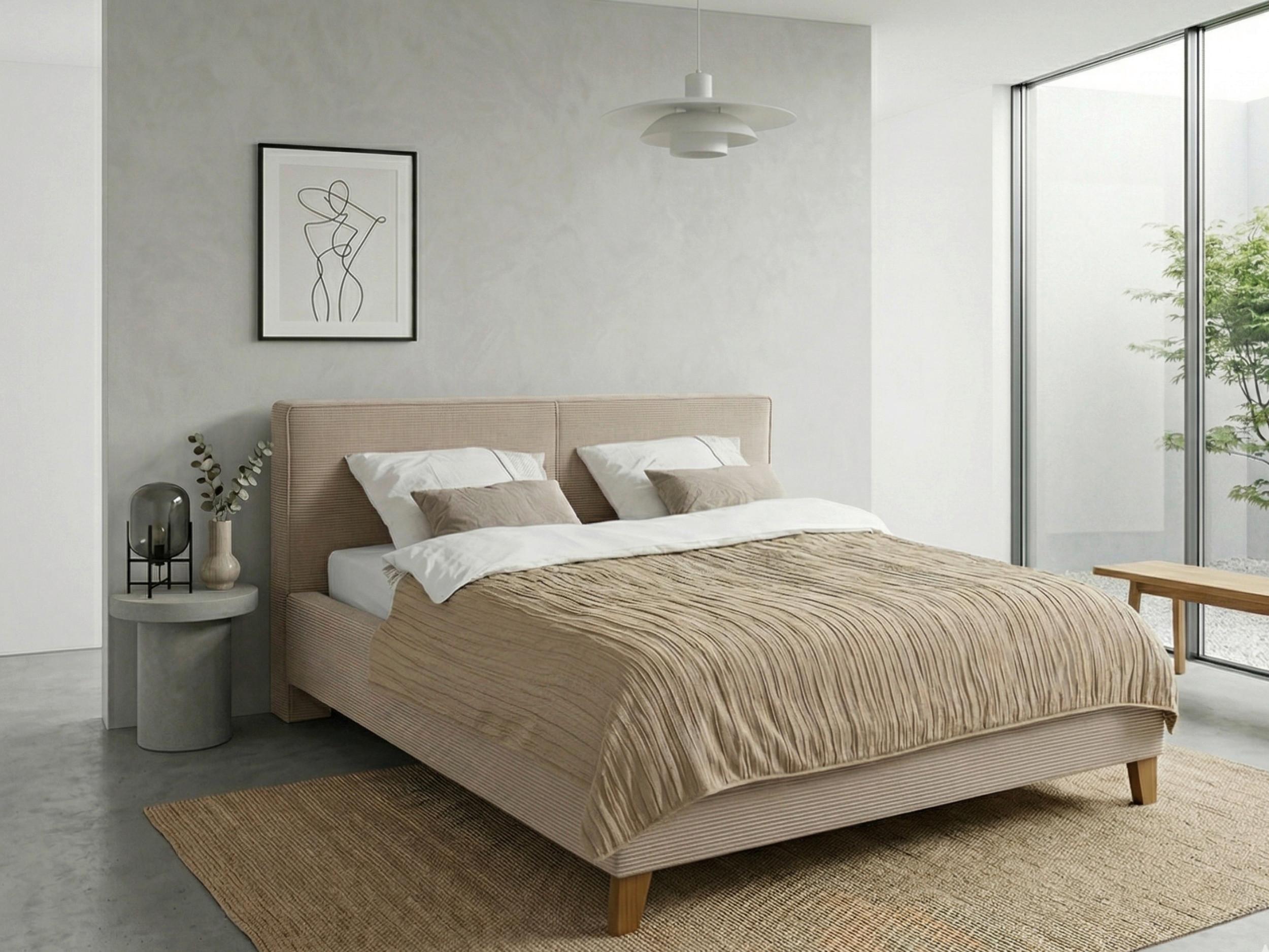 Polsterbett Fiora mit Bettkasten 180x200 - Eichefarben/Creme, MODERN, Holz/Textil (180/200cm) - MID.YOU
