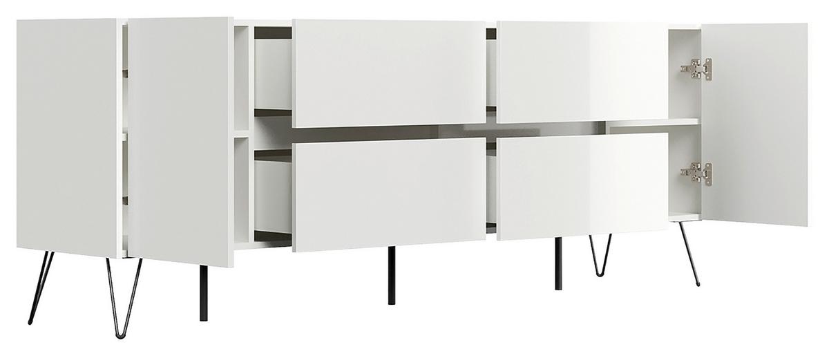 Sideboard Posseik Industrial Weiß B: 199 cm - Weiß Hochglanz/Schwarz, Design, Holzwerkstoff (199/75,8/42cm) - MID.YOU