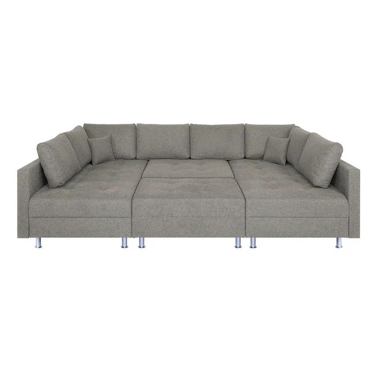 Wohnlandschaft Sofia - Taupe/Chromfarben, Design, Holzwerkstoff/Textil (192/308/192cm) - P & B