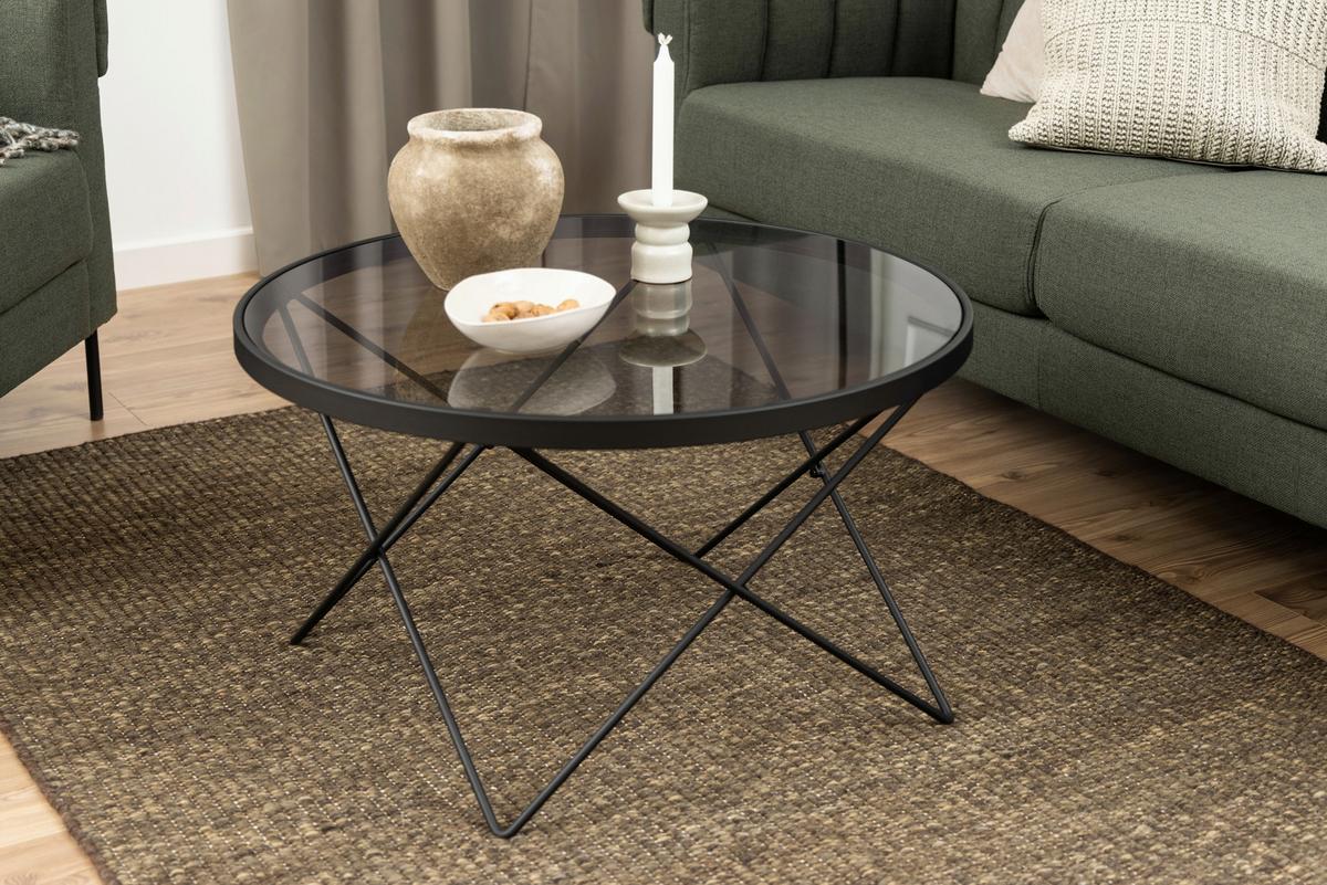Konferenční stolek CUXTON 80 - šedá/černá, Design, kov/sklo (80/45/80cm) - Livetastic
