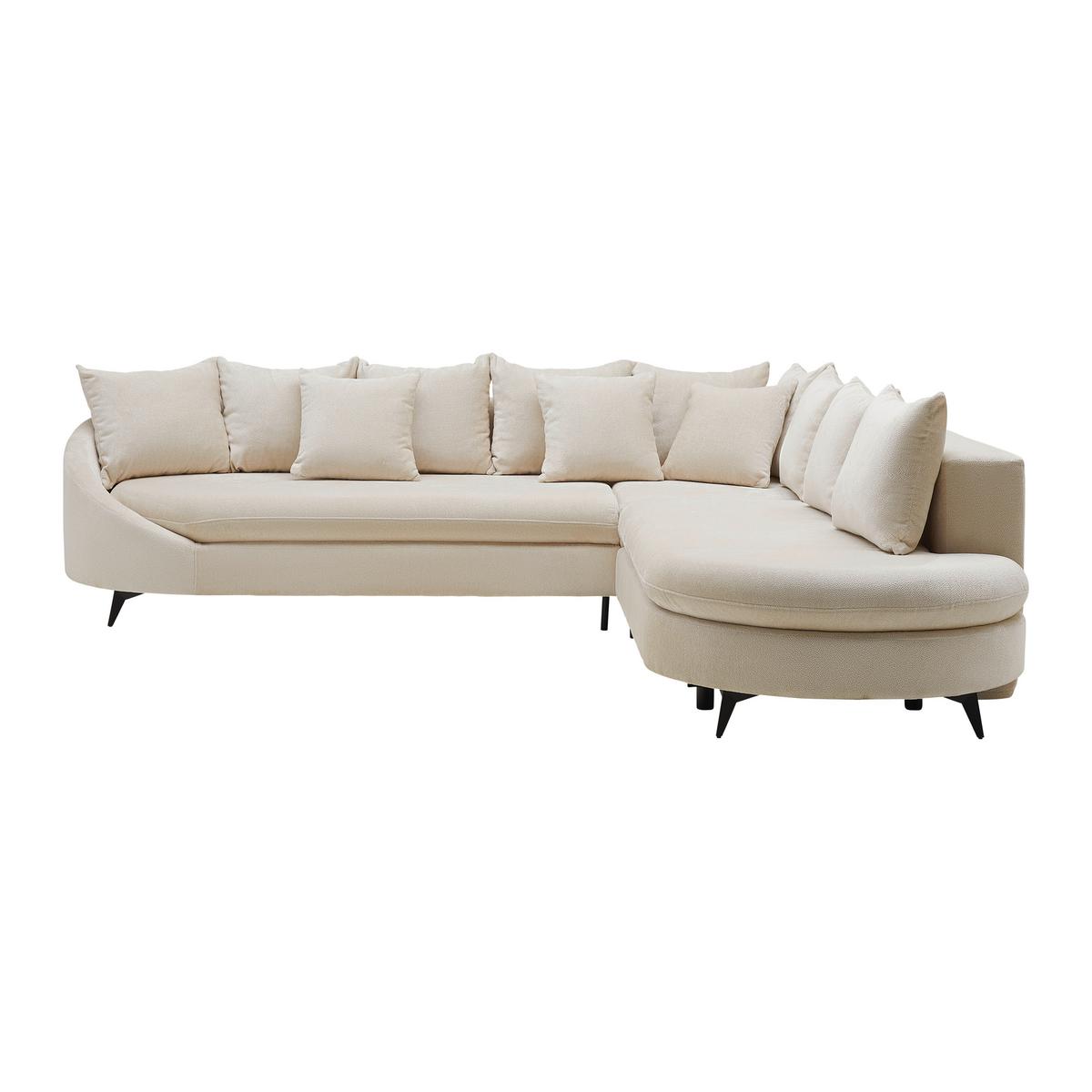Rohová sedačka AXEL, pravá, krémová žinylka - černá/krémová, Moderní, kov/textil (291/250cm) - Mömax