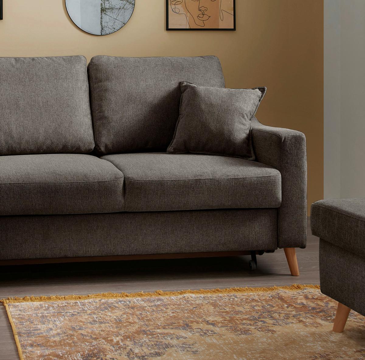 Ecksofa mit Schlaffunktion Valentina mit Kissen Braun - Braun/Naturfarben, KONVENTIONELL, Textil (200/230cm) - P & B