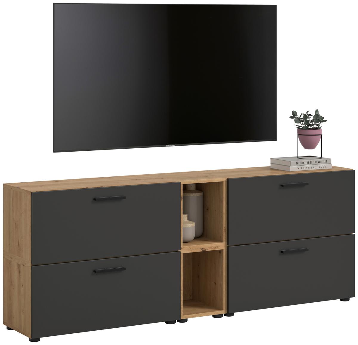 Wohnwand, The One 6, B: 176 cm Grau/Artisan Eiche Dekor - Schwarz/Eiche Artisan, Trend, Holzwerkstoff (176/67/34cm)