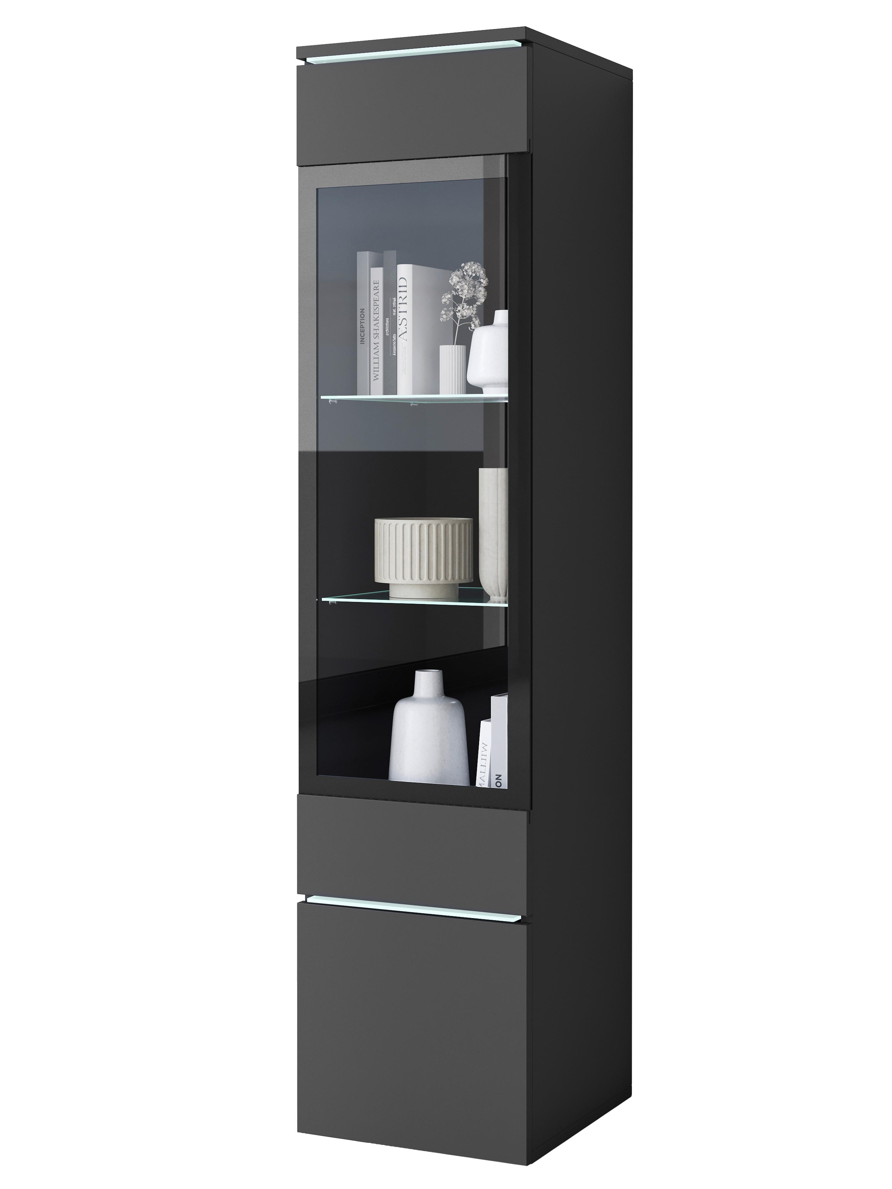 Vitrína Vera, černá, š: 30 cm - šedá/černá, Design, kompozitní dřevo/plast (30/130/33cm) - P & B