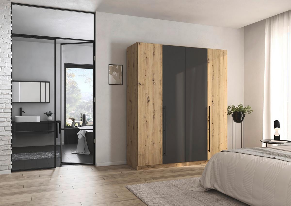 Kleiderschrank Safari B: 181 cm - Eiche Artisan/Grau, KONVENTIONELL, Holzwerkstoff (181/210/54cm)