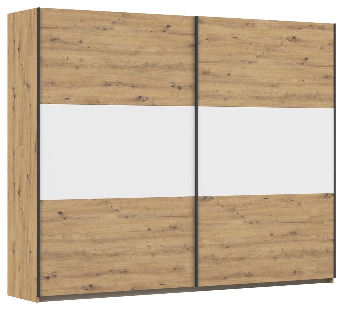 Schwebetürenschrank Neo Weiß Eiche Artisan Dekor - Alufarben/Weiß, MODERN, Holzwerkstoff (261/210/59cm) - Rauch Möbel