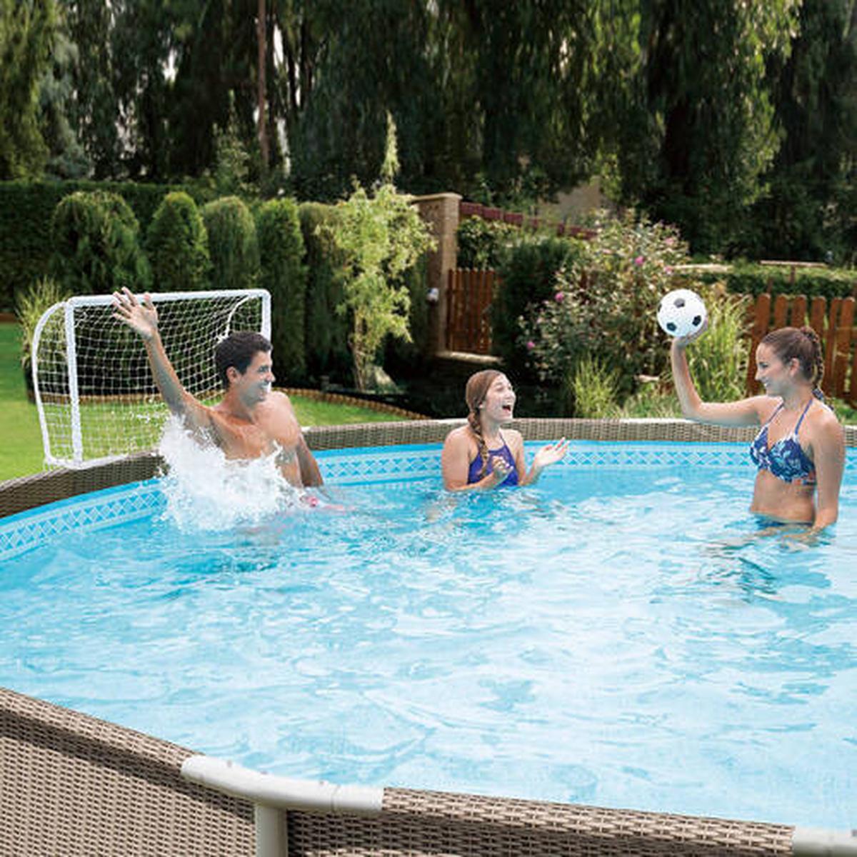 Wasserball-Set mit Tor Weiß B: 20 cm - Weiß, KONVENTIONELL, Kunststoff (20/95/110cm)