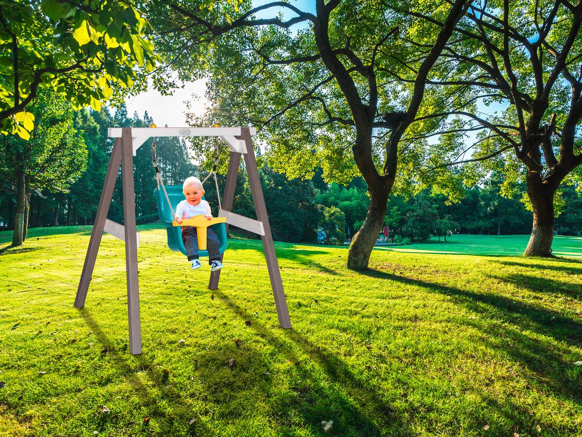 Schaukel Baby Swing Holz/ Kunststoff + Sicherheitsbügel - Weiß/Grau, Basics, Holz/Kunststoff (120/134/103cm) - Ambia Garden