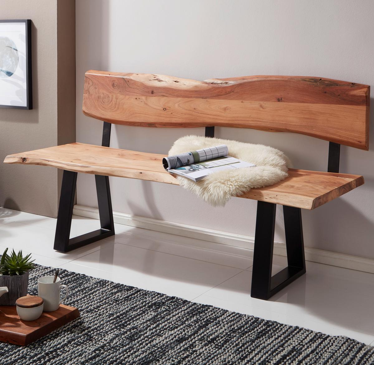Sitzbank Wl5.639 - Schwarz/Akaziefarben, Design, Holz (180/86/60cm) - MID.YOU