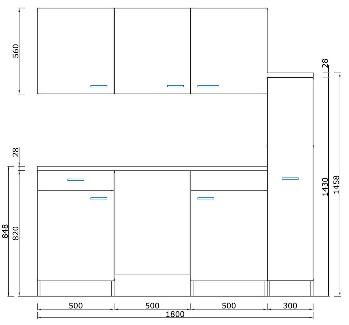 Miniküche Economy Mit Geräten 180 Cm Weiß/betonoptik Modern - Hellgrau/Weiß, MODERN, Holzwerkstoff (180cm) - Respekta