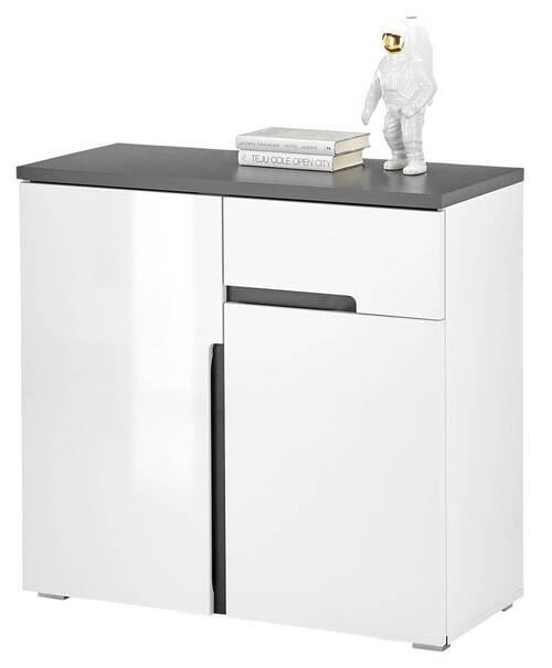 Kommode Boston Weiß/Anthrazit B: 88 cm - Weiß Hochglanz/Anthrazit, Design, Holzwerkstoff (88/83/38cm) - MID.YOU