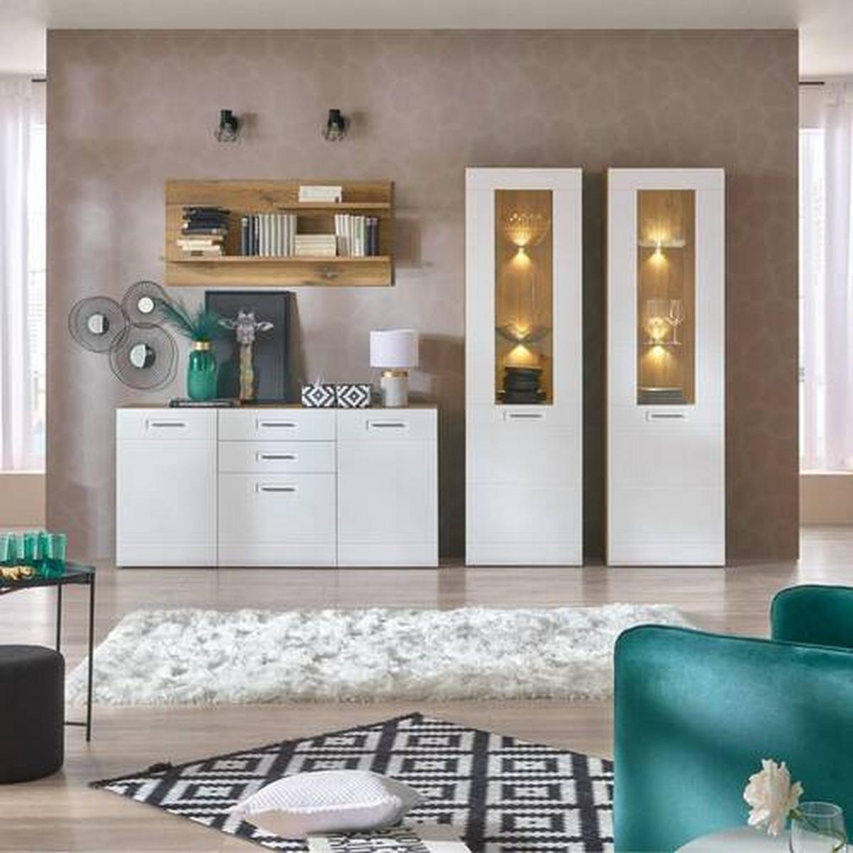 Wohnkombination 4-Tlg. Auris, Weiß/Eiche Dekor - Eichefarben/Weiß, MODERN, Glas/Holzwerkstoff (283,2/204,2/43,1cm) - Luca Bessoni